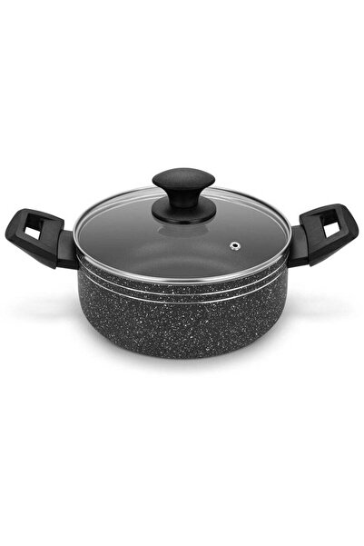 Generic Auroware Auroware Non Stick 20cm Casserole with Glass Lid Black Pressed Aluminium Dishwasher safe D