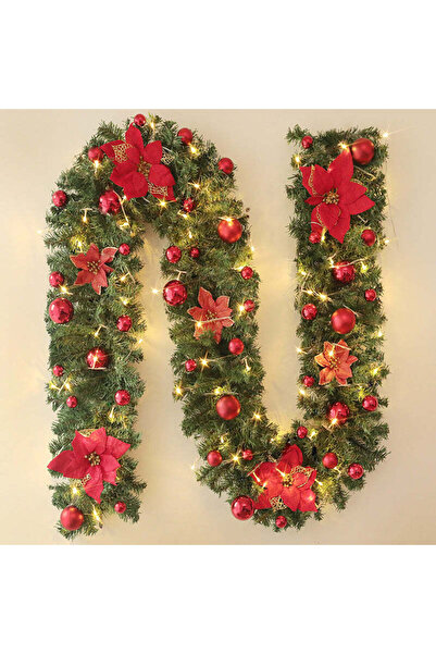 buz Ghirlandă artificială de Crăciun din brad cu LED-uri galbene calde, globu...