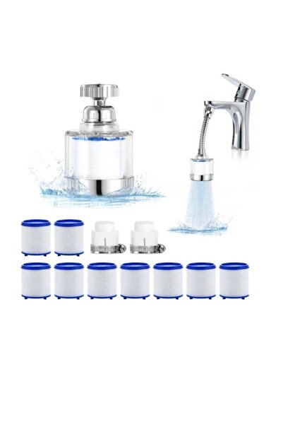 Generic Water Filter Tap 360° Tap Filter Tap Attachment with 9 Pieces PP Cotton Filter Element and Tap Ext