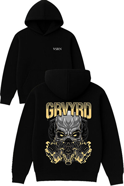 VSRN grvyrd canavar Design imprimat, hanorac negru supradimensionat cu glugă