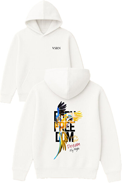 VSRN تصميم بورن فريدوم مطبوع قصة فضفاضة سويت شيرت أبيض بغطاء رأس