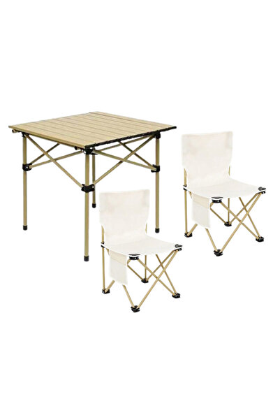 buz Set de camping cu masă și 2 scaune pliante, cu geantă de transport, alumi...