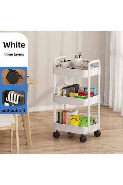 Practic si Curat Cărucior de depozitare versatil cu 3 niveluri și roți, plast...