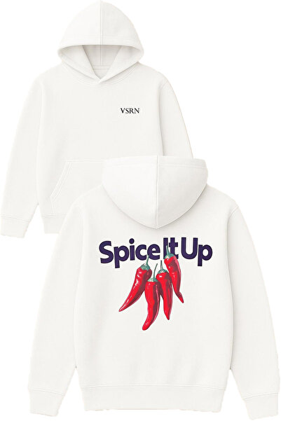 VSRN سويت شيرت سبايس آيب توب ديزاين مطبوع قصة فضفاضة أبيض بغطاء رأس