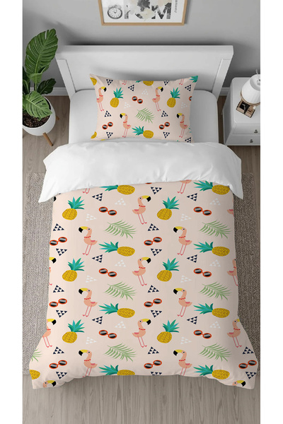 GREENDECOR طقم غطاء لحاف للأطفال منقوش بنمط الأناناس الفلامنغو الوردي مطبوع ب...