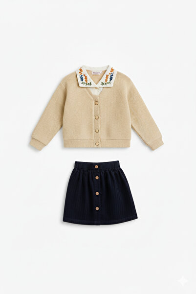 SONGÜLBERİK Girl's Knitwear Cardigan Skirt Set