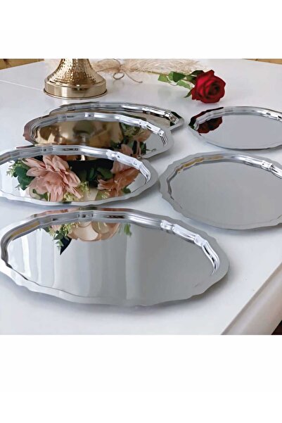 kumsal home züccaciye LÜX OVAL 6LI PASLANMAZ ÇELİK SÖZ NİŞAN SUNUM ÇAY VE DEKORATİF TEPSİ