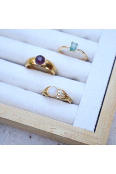B Design jewelry Ametist Taşlı Ay Çelik Yüzük
