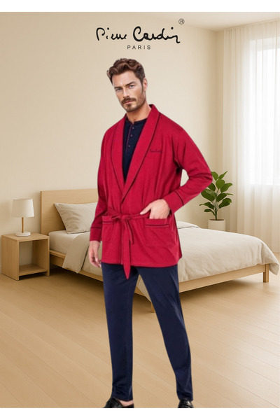Pierre Cardin Men's Clothing 100% Cotton 3-Piece Boxed Robdöşambr & Long Sleeve Pajama Set (Modal Boxer Gift)