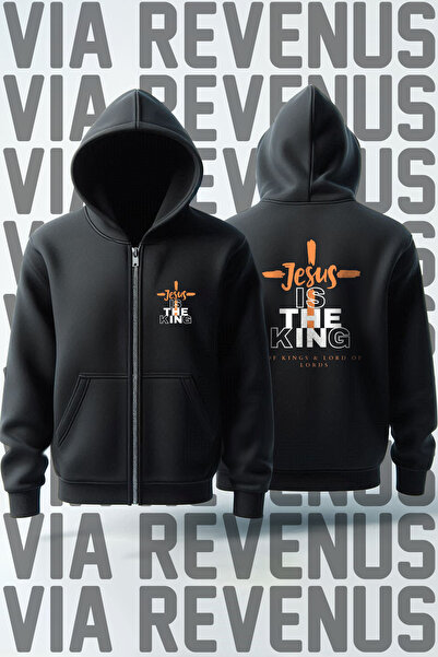 Vordevia Jesus is The King με τύπωμα Unisex 3 Thread K με κουκούλα Ζακέτα με ...