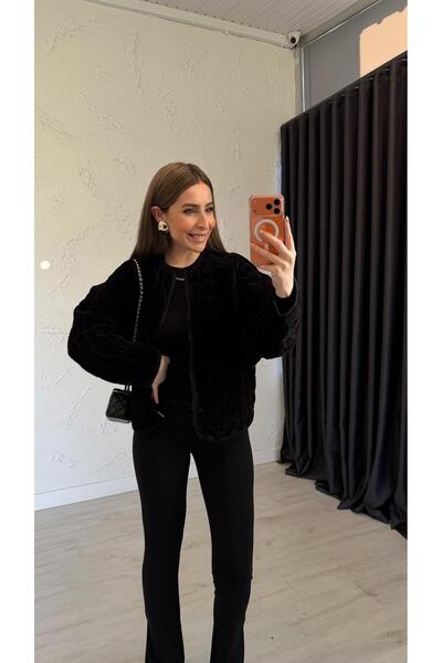 elif teke Chenille Quilted Jacket Black