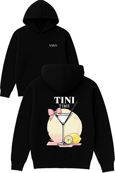 VSRN تيشيرت تيني تايم ديزاين مطبوع قصة فضفاضة أسود بغطاء رأس