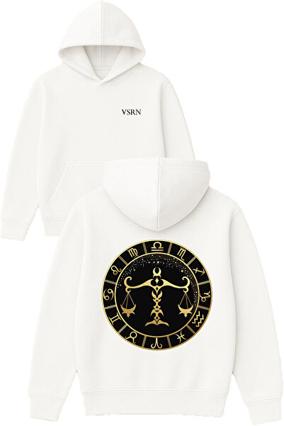 VSRN تصميم برج الميزان مطبوع قصة فضفاضة سويت شيرت أبيض بغطاء رأس