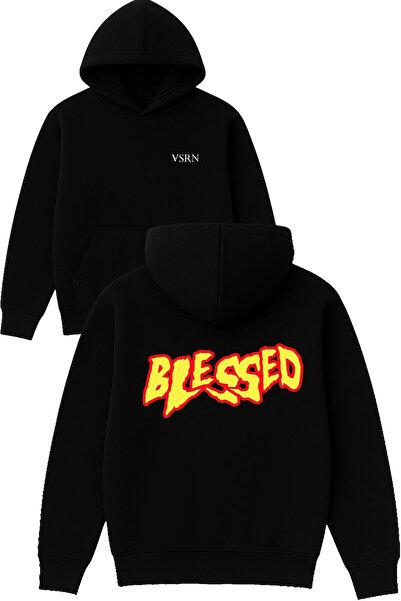 VSRN تصميم أليفلي المبارك مطبوع قصة فضفاضة سويت شيرت أسود بغطاء رأس