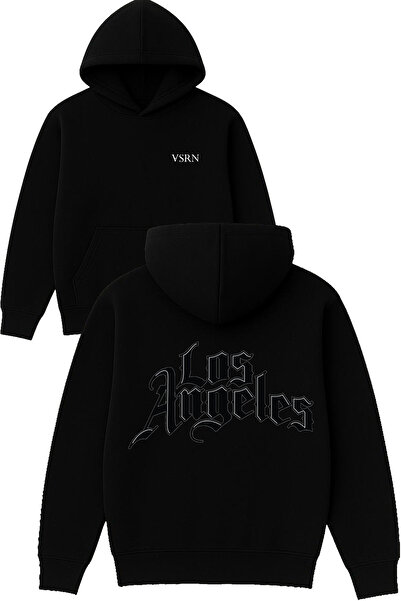 VSRN لوس أنجلوس 1 تصميم مطبوع قصة فضفاضة سويت شيرت أسود بغطاء رأس