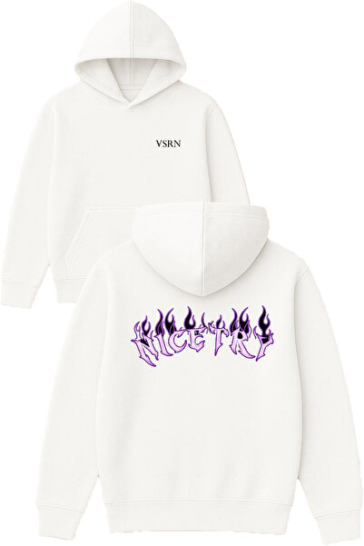 VSRN Nice Tray Design Printed Oversized White Hooded Sweatshirt
