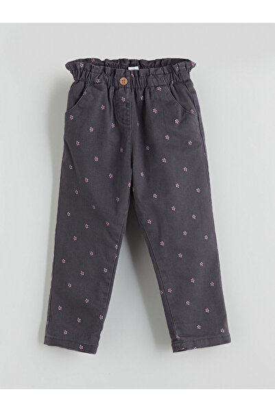 LC Waikiki Gray Floral Fleece-Lined Girls' Jean Pants