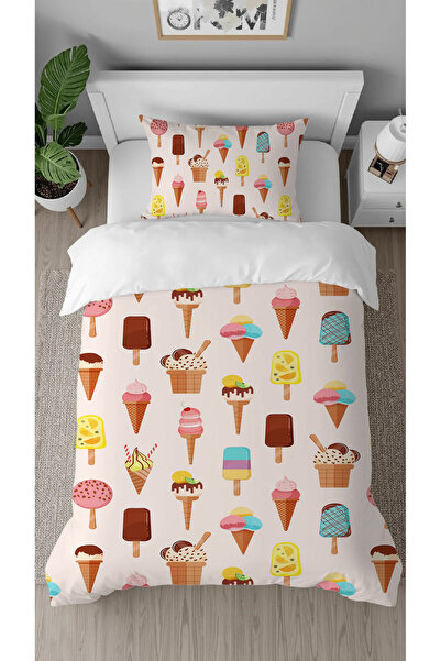 GREENDECOR Ice Cream Watermelon Kiwi Patterned Printed Specially Designed Modern Stylish Children's Duvet Cover Set Without Sheets
