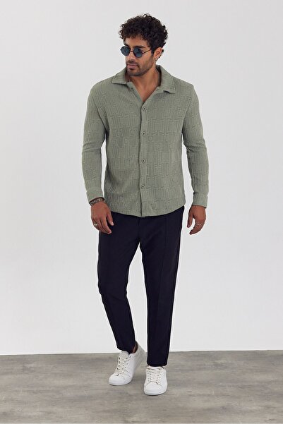 İLKCET MODA Ανδρικό πουκάμισο με κανονικό σχέδιο Jacquard Çağla