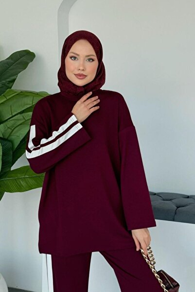 Şulemoda Giyim Gama Şeritli Takım Bordo