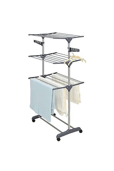 buz Suport de uscare metalic pliabil cu suport pentru umerașe, raft pentru pa...