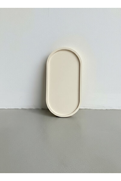 ThreeT Açık bej oval beton tepsi