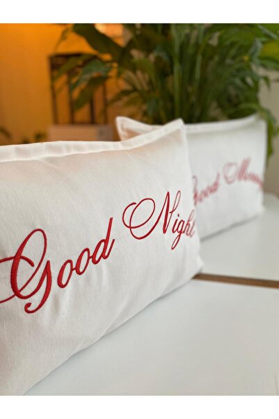 RahanDesign Good Morning - Good Night Written Embroidered 2-Piece Throw Pillow Cover Set - Dowry Throw Pillow Cover