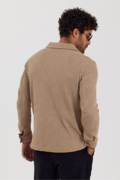 İLKCET MODA Jacquard Beige Men's Regular Patterned Shirt
