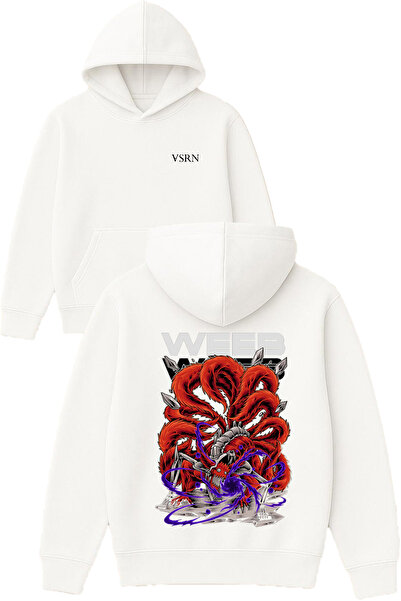 VSRN وييب ديزاين مطبوع قصة فضفاضة سويت شيرت أبيض بغطاء رأس