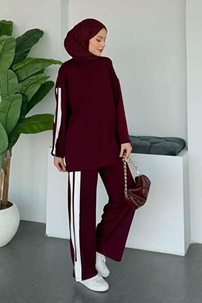 Şulemoda Giyim Gama Şeritli Takım Bordo