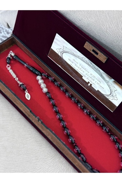 Çelik Kişiye Özel İsimli Toz Kehribar Tesbih - Kişiye Öze Kadife Kutulu