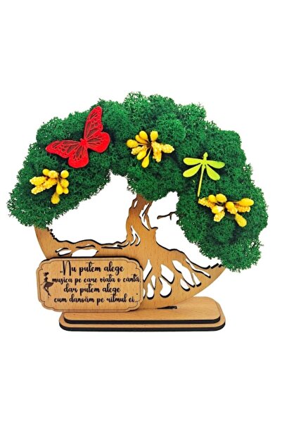 OEM Cadou Copacul Vietii, cu licheni stabilizati, din lemn bej, „Mesaj inspir...