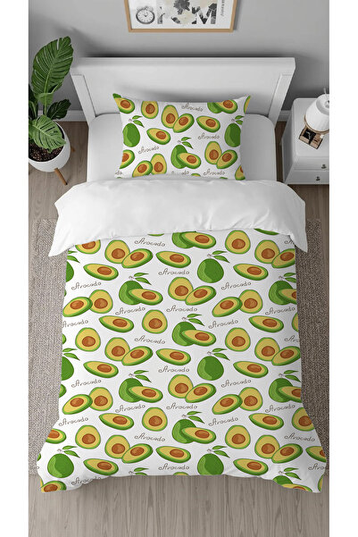 GREENDECOR Avocado Leaf Green Patterned Printed Specially Designed Single Modern Stylish Duvet Cover Set Without Sheets