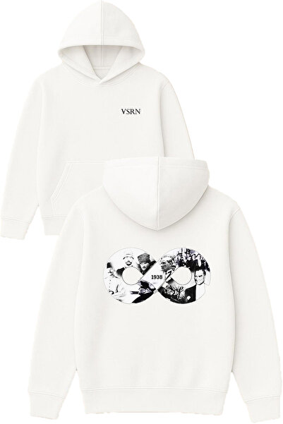 VSRN 1938 إنفينيتي ديزاين مطبوع قصة فضفاضة سويت شيرت أبيض بغطاء رأس