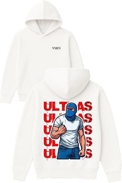 VSRN ultras Design Hanorac alb supradimensionat cu glugă și imprimeu