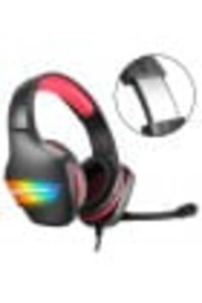 buz Gaming Headset, 3.5mm Jack, LED Lighting, Volume Control, for PC/PS/Xbox, Black-Red