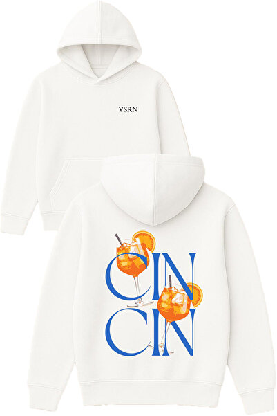 VSRN Hanorac cu glugă alb oversize cu imprimeu cin cin Design
