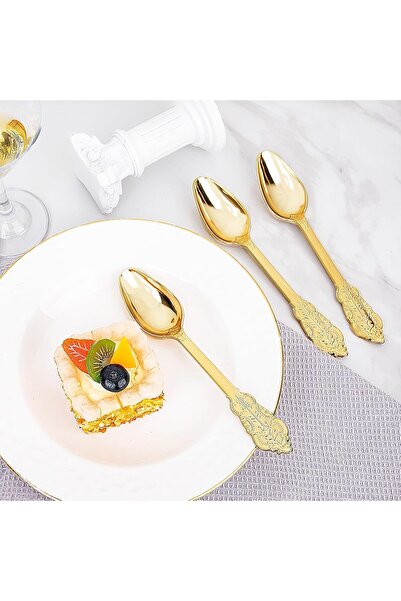 4basix Plastic Gold Spoon Set - Disposable Heavyweight Cutlery (12 Pieces)