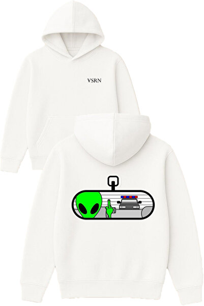 VSRN تصميم الفضائيين الهاربين مطبوع قصة فضفاضة سويت شيرت أبيض بغطاء رأس