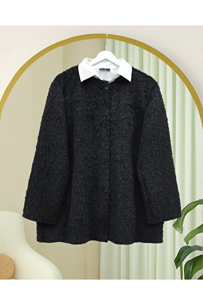 Modamorfo Bearded Jacket with Scarf Detail and Buttoned Front - Black