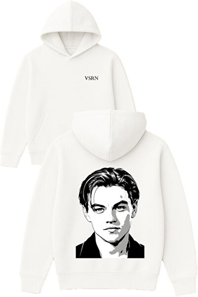 VSRN Leonardo Design Printed Oversized White Hooded Sweatshirt