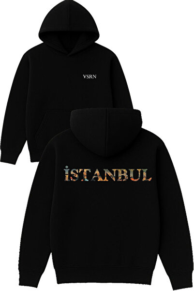 VSRN istanbul 1 Φούτερ με στάμπα σχεδίου, μαύρο, με κουκούλα, oversized