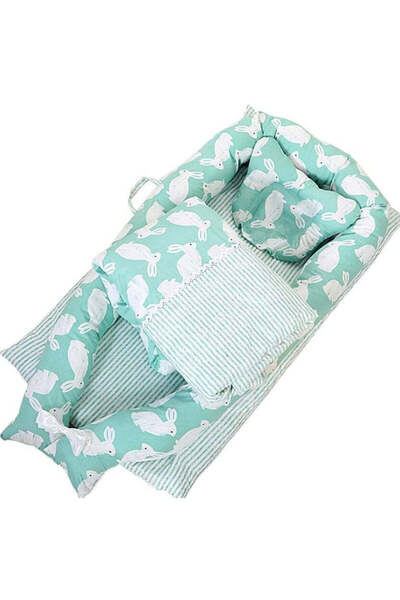 buz Set pătuț portabil - Cuib pentru bebeluși cu așternut, pernă și bară anti...