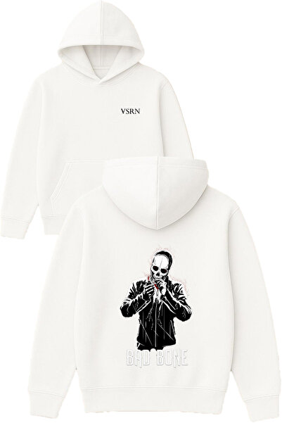 VSRN Суичър с качулка, овърсайз, бял, с принт  "bad bone Design "