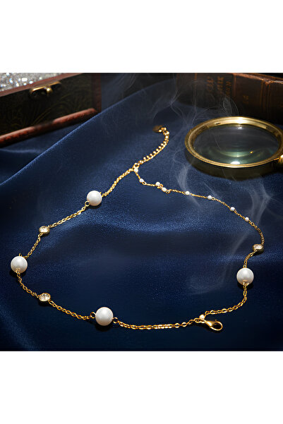 BANEDETTA İnci ve Zirkon Taşlı Yeni Sezon Sıra Motifli Trend Çelik Halhal