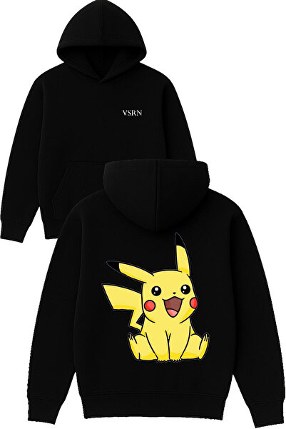 VSRN تصميم الوحش الكهربائي مطبوع قصة فضفاضة سويت شيرت أسود بغطاء رأس