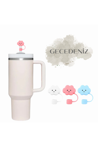 GECEDENİZ Thermos Compatible Straw Stopper Cloud Pink