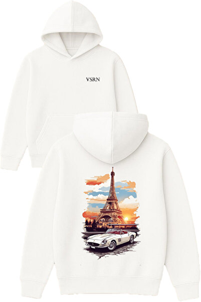 VSRN تصميم غروب الشمس في باريس مطبوع قصة فضفاضة سويت شيرت أبيض بغطاء رأس