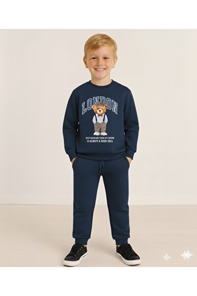 LİTTLE TORTOİSE Boy's Long Sleeve 3 Thread Fleece-Lined Winter Sweatshirt / Tracksuit Set