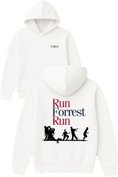VSRN run forrest run Hanorac alb supradimensionat cu glugă și imprimeu design